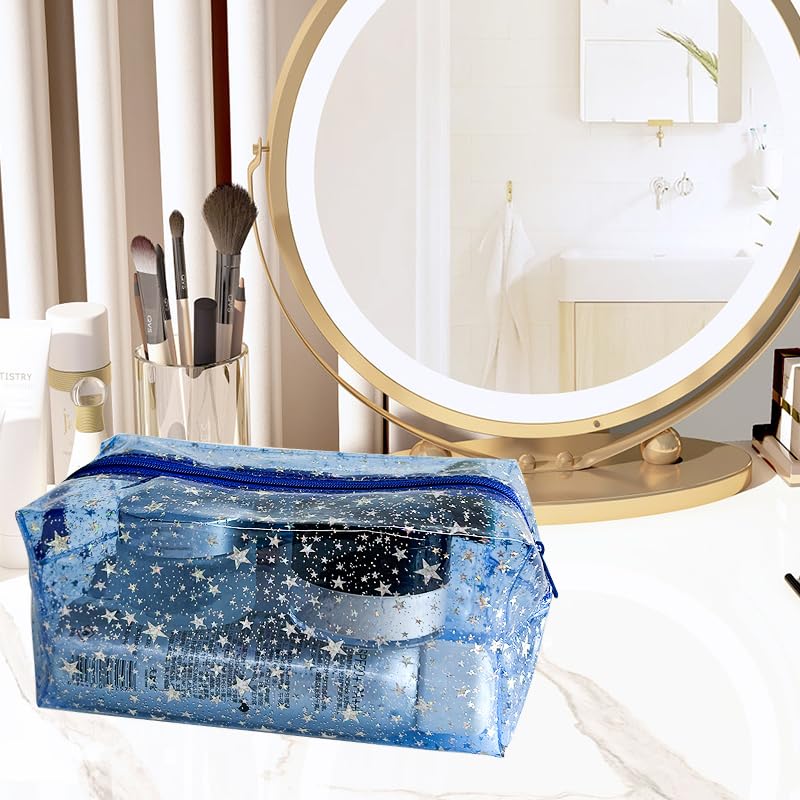 TotePrint 1PCS Star Printing Clear Cosmetics Makeup Bag 7.9 x 3.9 x 3.54 inches Waterproof Travel Toiletry Storage Bag Vinyl Plastic PVC Zippered Organizer for Girls Friends Women (purple) - Image 5