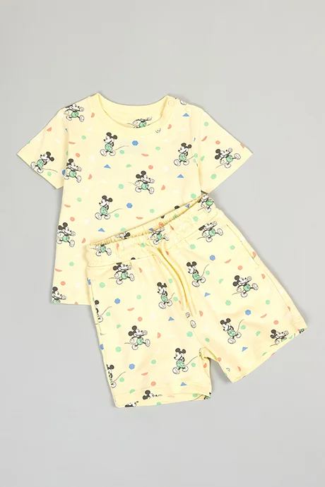 R&B Mickey Mouse Print T-Shirt and Shorts Set