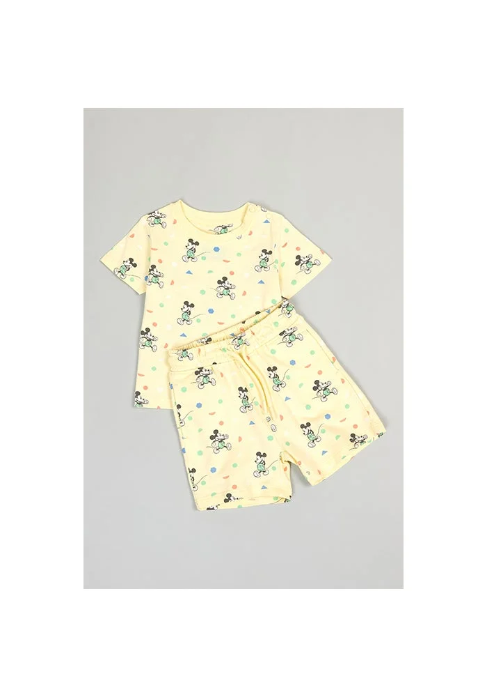 R&b Mickey Mouse Print T-Shirt and Shorts Set