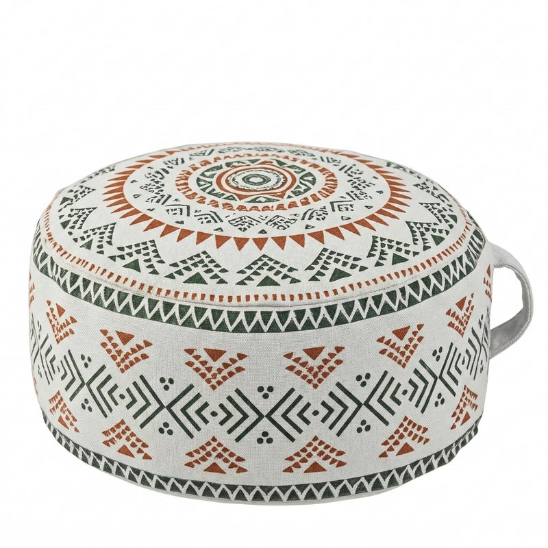 MOCOFO Unstuffed Round Pouf Cover Boho Geometric Ottoman Footstool Cover with Handle Tribal Fabric Floor Cushion Storage Bag for Living Room Bedroom Nursery Sage GreenTerracotta - Image 2