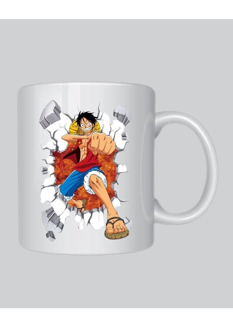 حكاية شمعة مج من السيراميك بطبعة تصميم "ون بيس " بلون أبيض - Image 1