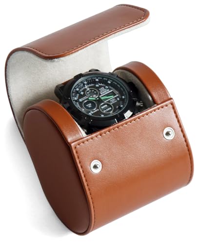Besforu Watch Roll Travel Case for Men and Women with Suede Lining Watch Display Box Single Watch Storage and Organizer (1 Slot Light Brown) - Image 1