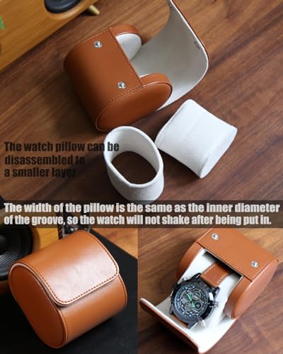 Besforu Watch Roll Travel Case for Men and Women with Suede Lining Watch Display Box Single Watch Storage and Organizer (1 Slot Light Brown) - Image 4