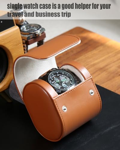 Besforu Watch Roll Travel Case for Men and Women with Suede Lining Watch Display Box Single Watch Storage and Organizer (1 Slot Light Brown) - Image 2