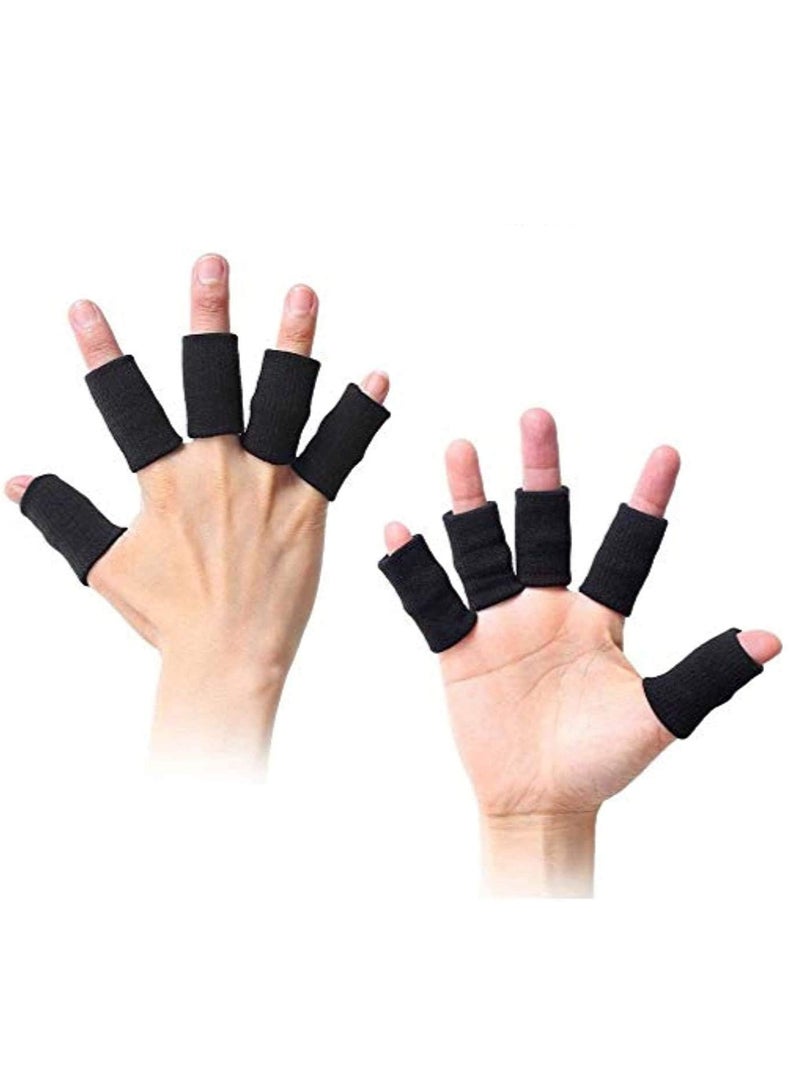 Spall Finger Sleeves Protectors, 10pcs Sport Finger Sleeves Thumb Brace Support Elastic Compression Protector for Relieving Pain, Arthritis,Trigger Finger, Sports (Black)  - Image 1