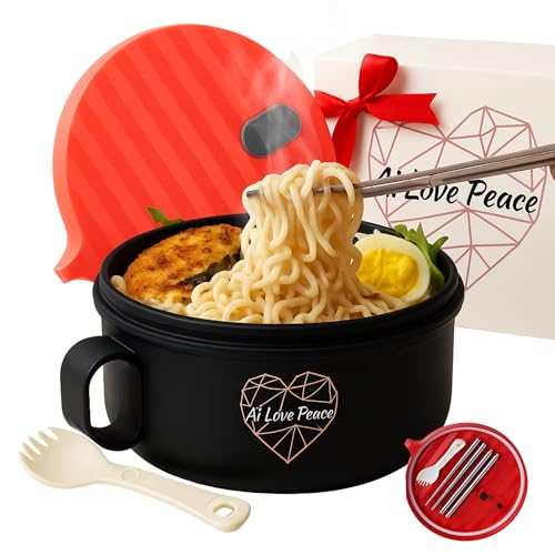 AI LOVE PEACE Ramen Bowl, 40 oz Microwaveable Noodle Cooker for Ramen, Pho, Soup, and Pasta, Dishwasher Safe and Portable, Ideal for Home, Office, Dorm, or Gift (Red) - Image 1