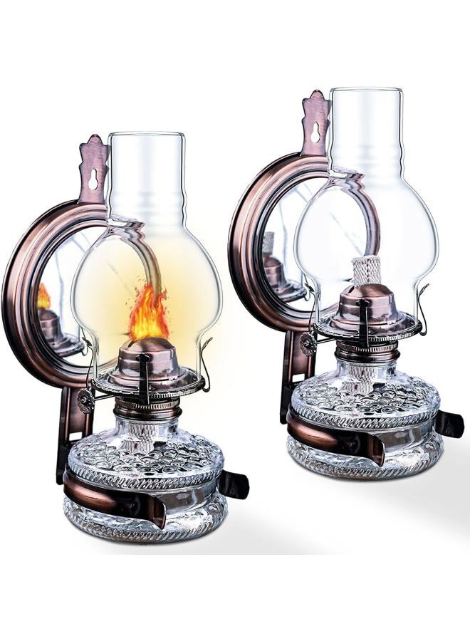SYOENK 2 Pieces Rustic Large Glass Kerosene Oil Lamps, Wall Oil Lantern Vintage Oil Lamps for Indoor Use Decor Chamber Hurricane Lamp Home Lighting Clear Kerosene Lantern 11 Inch Height - Image 1