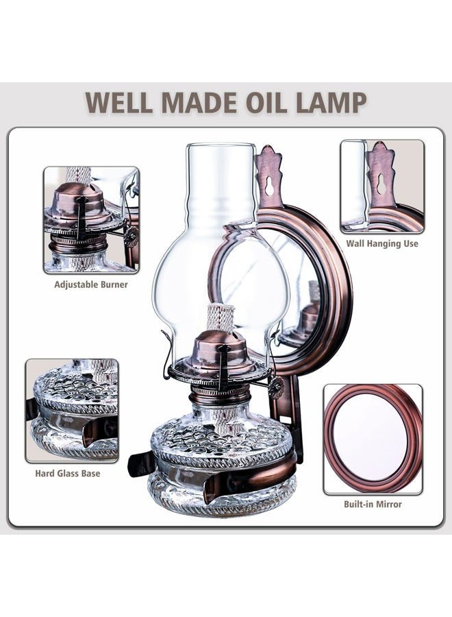 SYOENK 2 Pieces Rustic Large Glass Kerosene Oil Lamps, Wall Oil Lantern Vintage Oil Lamps for Indoor Use Decor Chamber Hurricane Lamp Home Lighting Clear Kerosene Lantern 11 Inch Height - Image 2