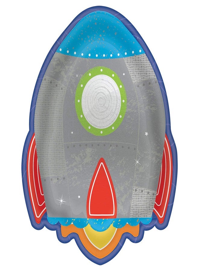 amscan Blast Off Birthday Rocket-Shaped Plates, 7" (8-Pack): Uniquely Themed, Eye-catching Party Plates, Perfect for Space Lovers & Celebrations