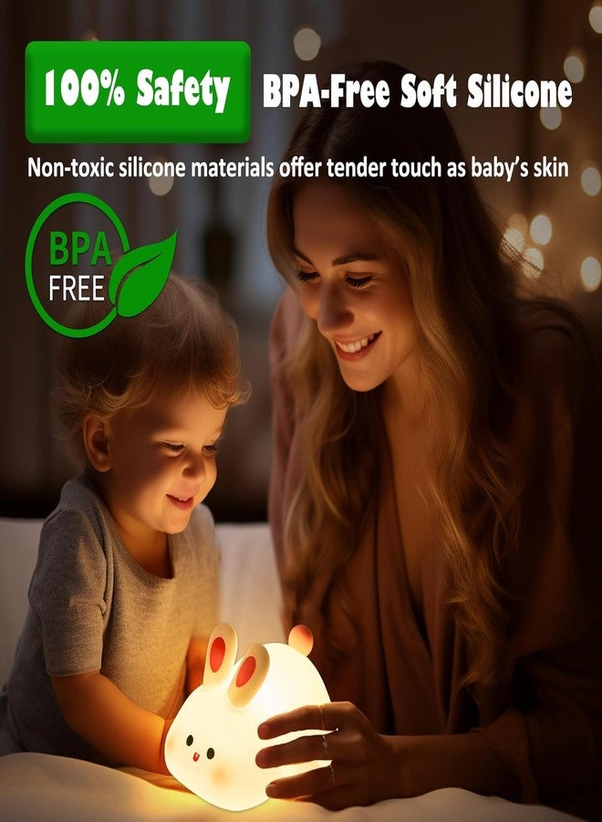 GITGRNTH LED Bunny Night Light for Kids - Soft Silicone Nursery Lamp, Rechargeable Cute Animal Nightlight with Tap Control, Bedside Lamp for Baby Room, Toddler Gifts, Bedroom Décor - Image 2