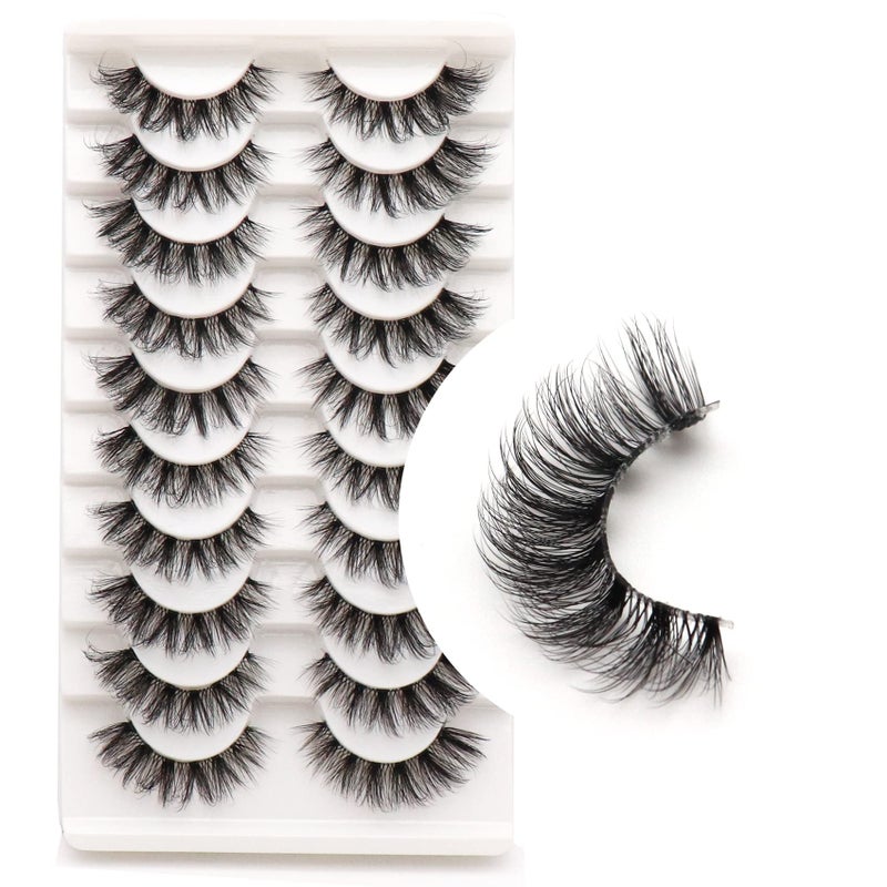 Veleasha Russian Strip Lashes with Clear Band Looks Like Eyelash Extensions D Curl Lash Strips 10 Pairs Pack DT11