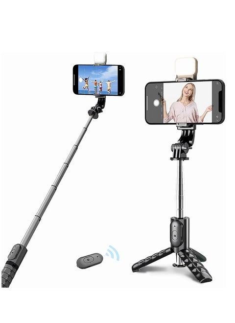 TNW Selfie Stick Phone Tripod,Wireless Shutter Portable Tripod Holder Equipped with Supplementary Light 360 Degree Rotation Supports Horizontal & Vertical Shooting, Compatible with iPhone and Android