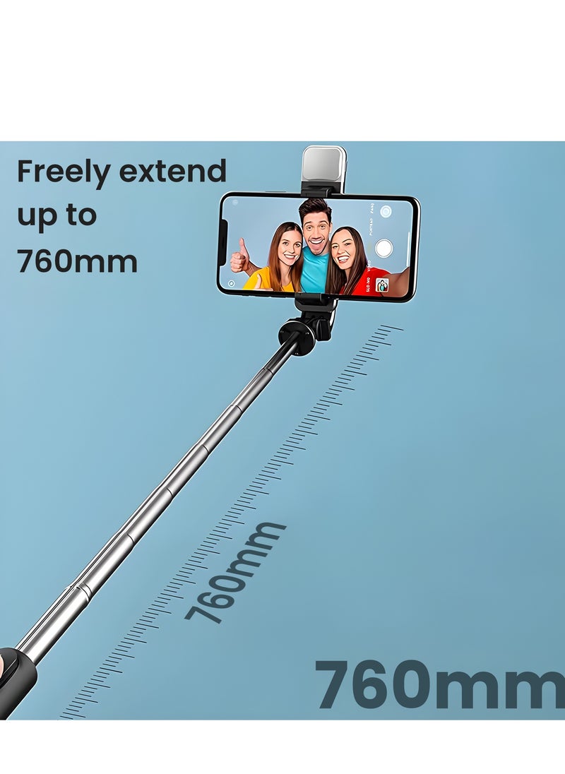 TNW - TNW Selfie Stick Phone Tripod,Wireless Shutter Portable Tripod Holder Equipped with Supplementary Light 360 Degree Rotation Supports Horizontal & Vertical Shooting, Compatible with iPhone and Android - Image 1