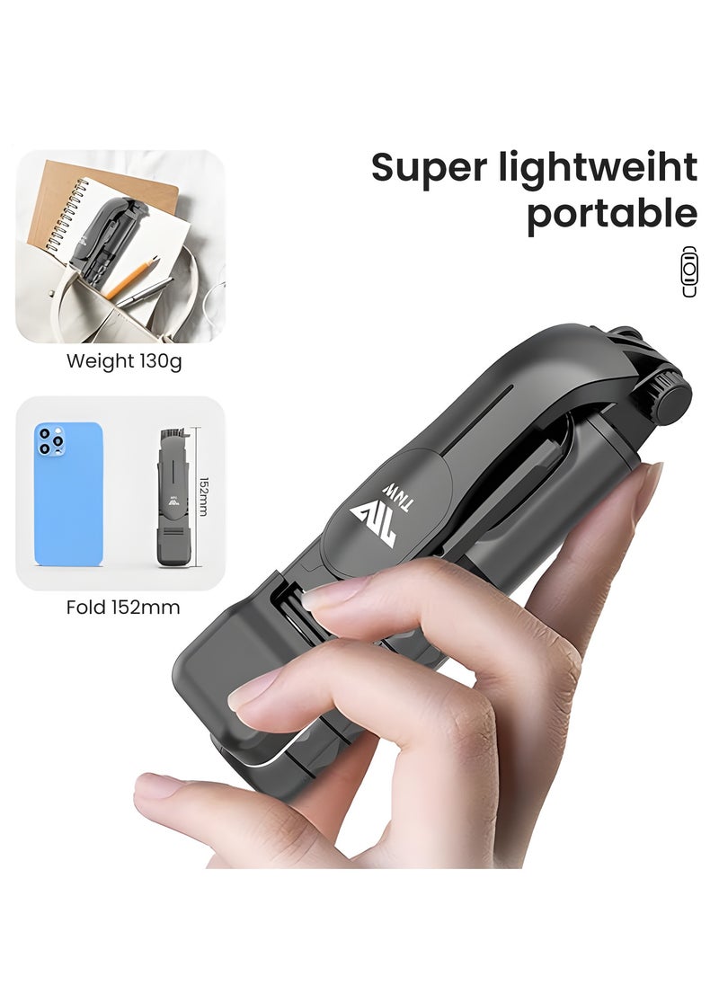 TNW - TNW Selfie Stick Phone Tripod,Wireless Shutter Portable Tripod Holder Equipped with Supplementary Light 360 Degree Rotation Supports Horizontal & Vertical Shooting, Compatible with iPhone and Android - Image 1