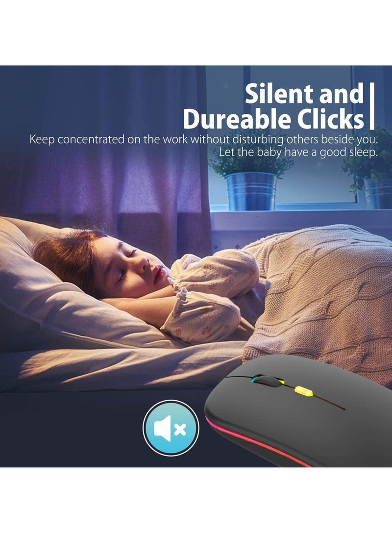 LED Wireless Mouse, Rechargeable Slim Silent Mouse 2.4G Portable Mobile Optical Office Mouse with USB & Type-c Receiver, 3 Adjustable DPI for Notebook, PC, Laptop, Computer, Desktop (Black) - Image 5