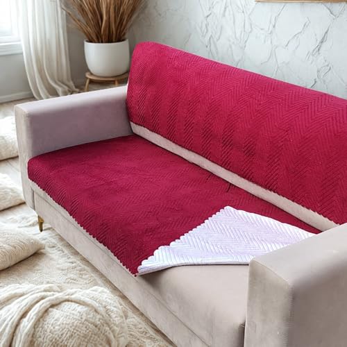 Homerz Premium 5 (3+1+1) Seater Velvet Sofa Cover Panel, Soft and Velvety Fabric, Vibrant Colours (Maroon, 5 (3+1+1) Seater with Back) - Image 4