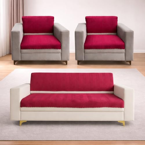 Homerz Premium 5 (3+1+1) Seater Velvet Sofa Cover Panel, Soft and Velvety Fabric, Vibrant Colours (Maroon, 5 (3+1+1) Seater with Back) - Image 1