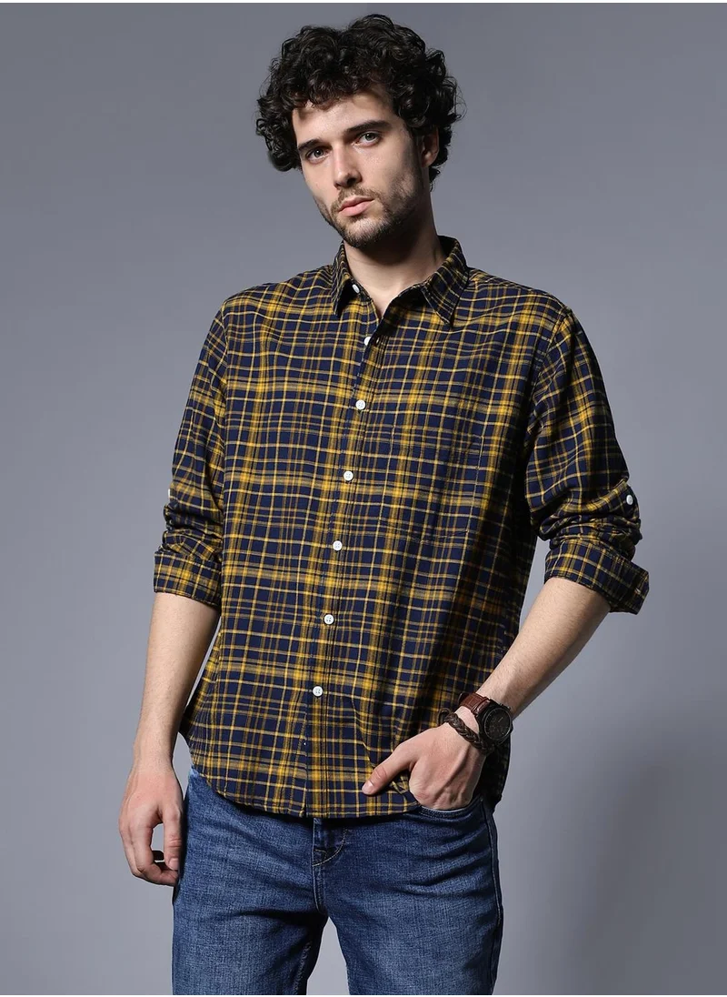 هاي ستار Classic Regular Fit Checked Casual Shirt for Men