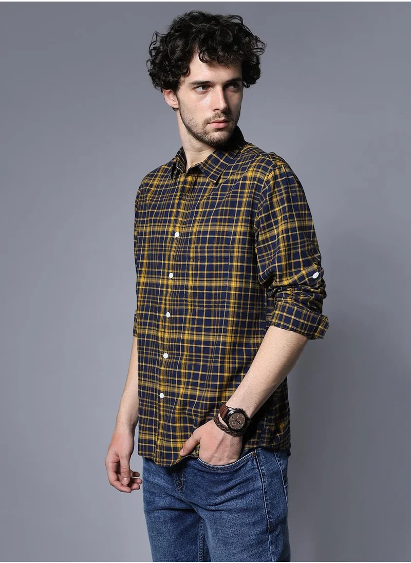 HIGH STAR Classic Regular Fit Checked Casual Shirt for Men