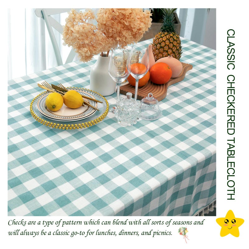 Midsummer Breeze Buffalo plaid tablecloth-cotton cotton gingham table cloth for rotegn اطفاع المطبخ زورق فصح الصيف الصيفي (مستطيل/مستطيل 55x102 أكوا) - Image 2