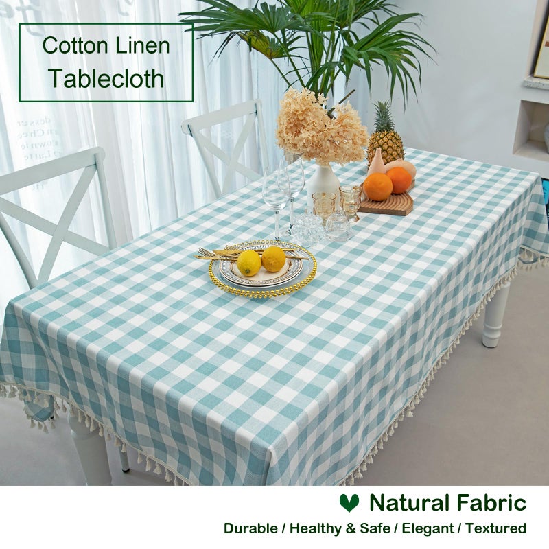 Midsummer Breeze Buffalo plaid tablecloth-cotton cotton gingham table cloth for rotegn اطفاع المطبخ زورق فصح الصيف الصيفي (مستطيل/مستطيل 55x102 أكوا) - Image 4
