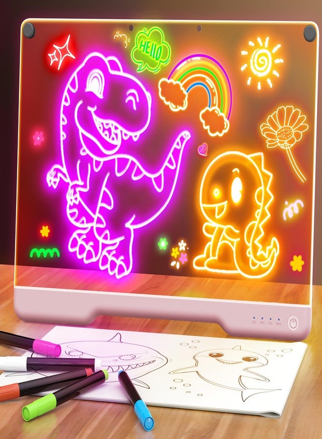 Geokay 16" Rechargeable LED Drawing Board, 9-Color Light Modes, Neon Art Dry Erase Light Up Doodle Glow Pad with Built-in Stand, Sketching Gift Toy for Kids/Girls/Teens, 7 Markers & Tracing Book - Image 1