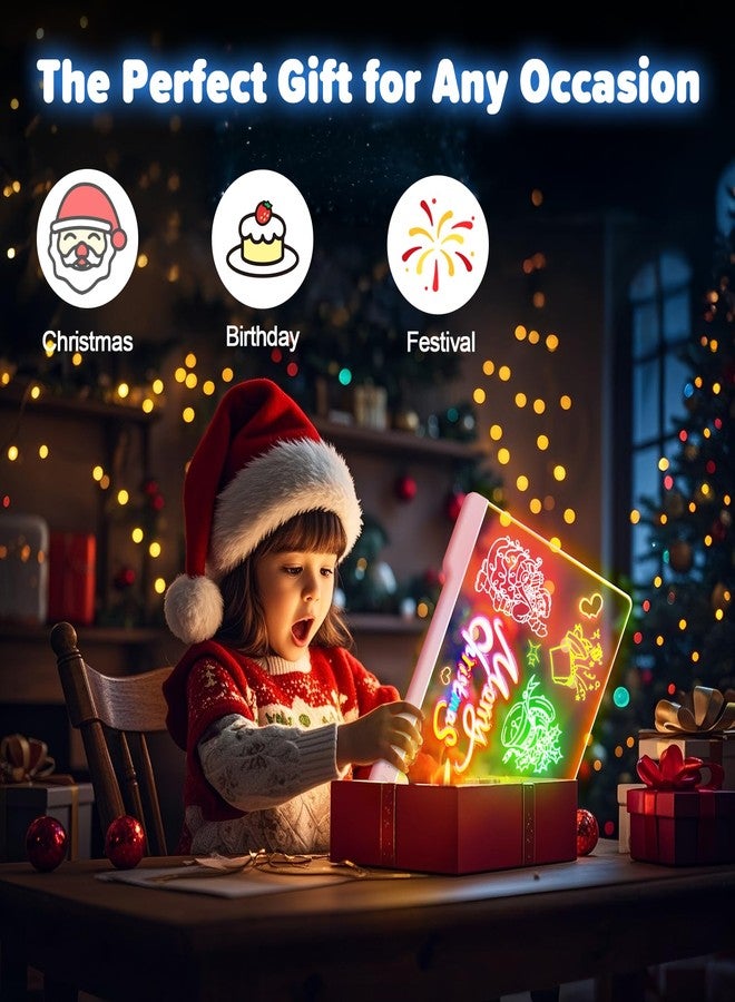 Geokay 16" Rechargeable LED Drawing Board, 9-Color Light Modes, Neon Art Dry Erase Light Up Doodle Glow Pad with Built-in Stand, Sketching Gift Toy for Kids/Girls/Teens, 7 Markers & Tracing Book - Image 2