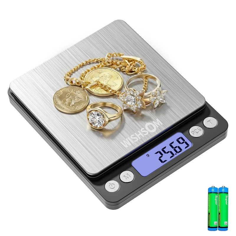 WISHSOM Professional Jewelry Scale, 500g x 0.01g High Precision Digital Gold Scale, Portable Precious Metal Gram Scale for Jewelers, Pawn Shops, Coin Dealers, Gold & Silver Weighing - Image 1