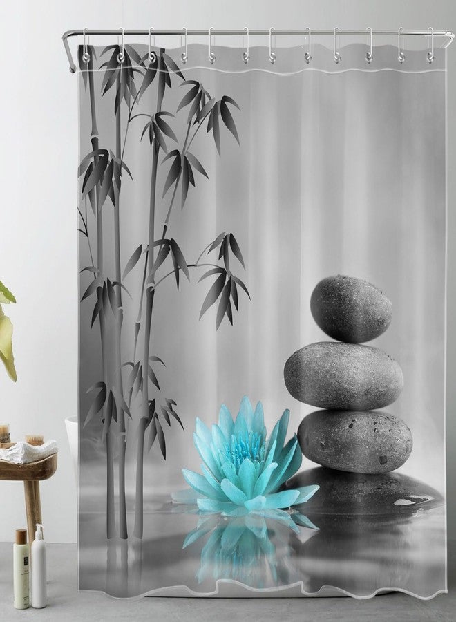 LB Zen Spa Shower Curtain Grey Bamboo Stone with Teal Water Lily in Water Bathroom Shower Curtain Teal and Gray Bathroom Curtain with Hooks 72Lx72W Inch Polyester Fabric Curtain - Image 3