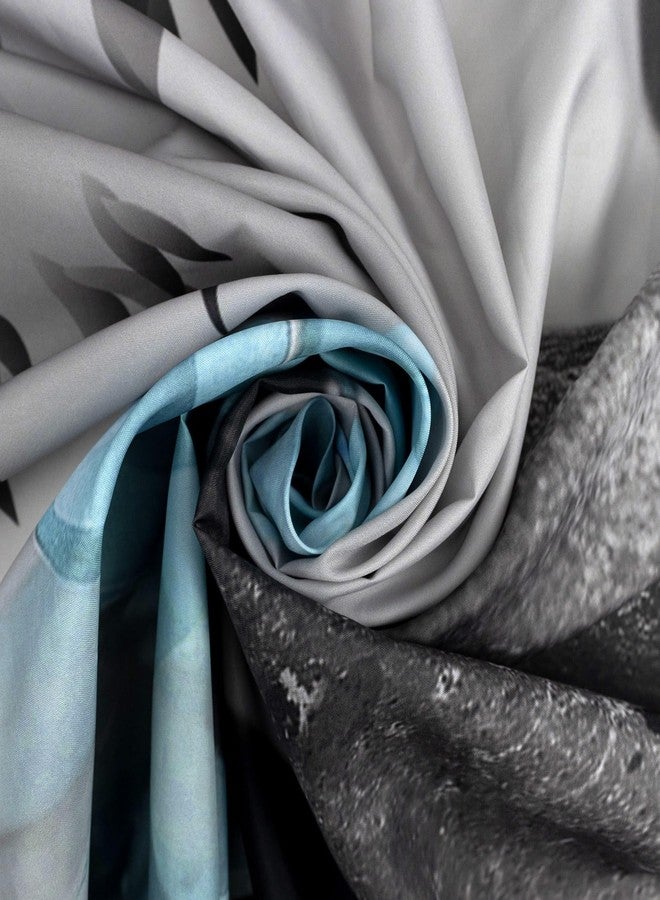 LB Zen Spa Shower Curtain Grey Bamboo Stone with Teal Water Lily in Water Bathroom Shower Curtain Teal and Gray Bathroom Curtain with Hooks 72Lx72W Inch Polyester Fabric Curtain - Image 5