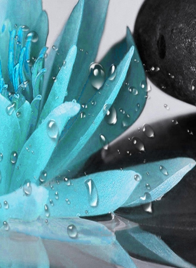 LB Zen Spa Shower Curtain Grey Bamboo Stone with Teal Water Lily in Water Bathroom Shower Curtain Teal and Gray Bathroom Curtain with Hooks 72Lx72W Inch Polyester Fabric Curtain - Image 4