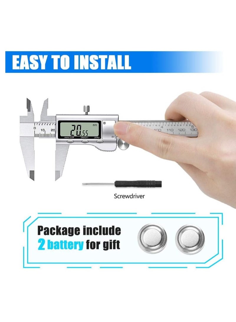 أداة قياس المسطرة الرقمية، مسطرة فيرنيه من الفولاذ المقاوم للصدأ مع ميكرومتر رقمي وشاشة LCD كبيرة، يتم التحويل بسهولة بين البوصة والمتري والكسور، مسطرة رقمية بطول 150 مم. - Image 5