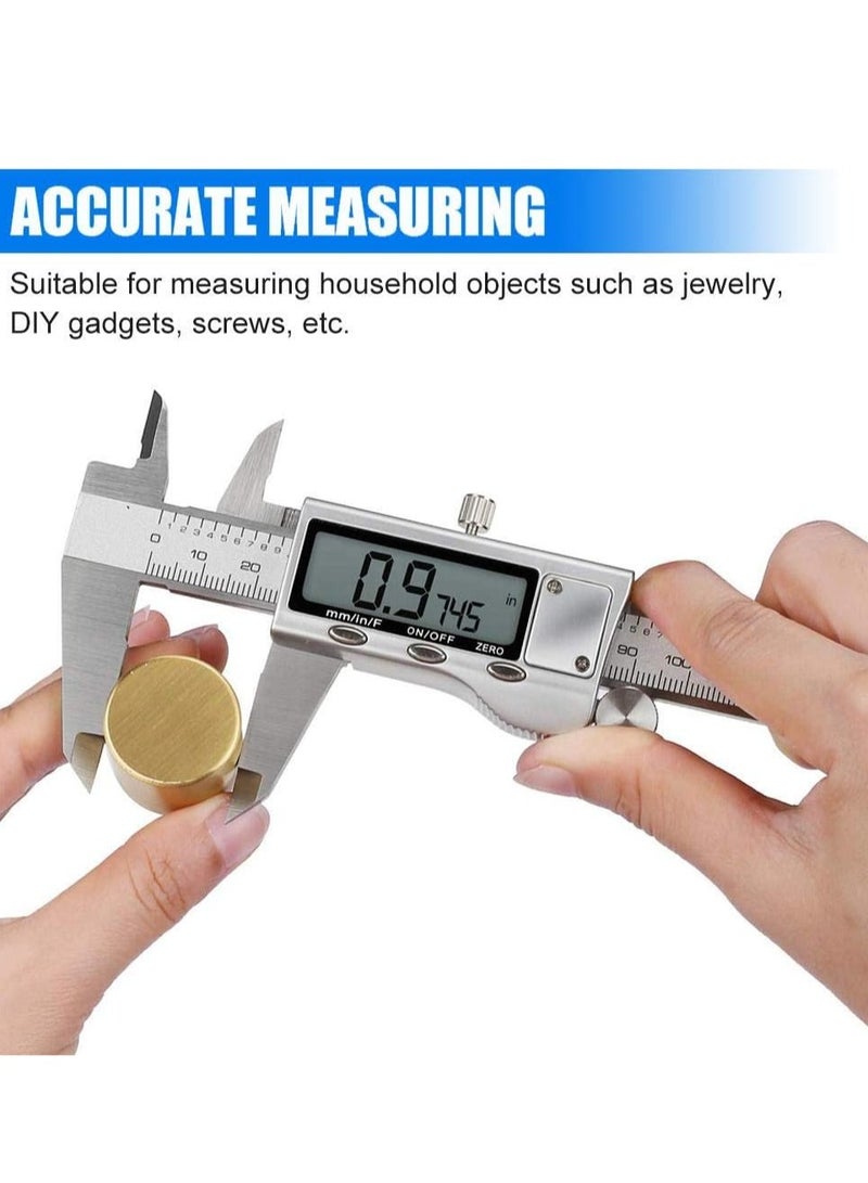 أداة قياس المسطرة الرقمية، مسطرة فيرنيه من الفولاذ المقاوم للصدأ مع ميكرومتر رقمي وشاشة LCD كبيرة، يتم التحويل بسهولة بين البوصة والمتري والكسور، مسطرة رقمية بطول 150 مم. - Image 4