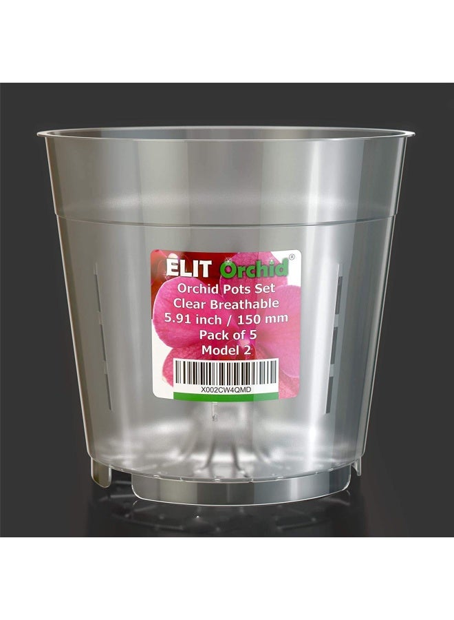 ELIT ORCHID Smereka Pots with Holes - Breathable Clear Plastic Plant Pot Set - Pack of 5 pcs M2-150 - Image 1