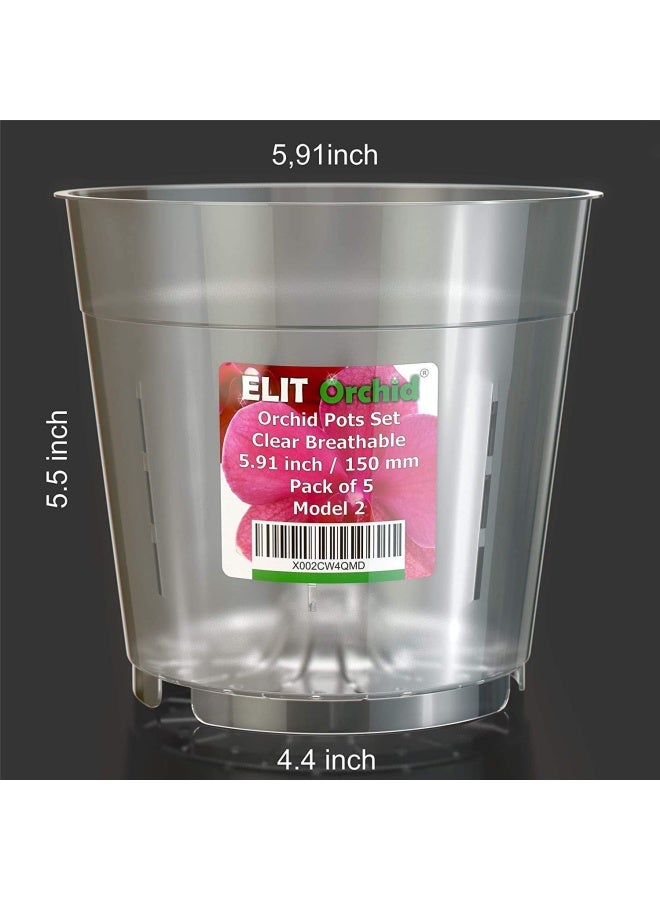 ELIT ORCHID Smereka Pots with Holes - Breathable Clear Plastic Plant Pot Set - Pack of 5 pcs M2-150 - Image 2