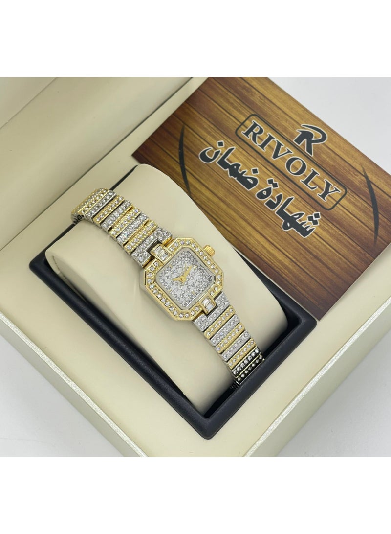 ريفولي ساعة يد نسائية من الفولاذ المقاوم للصدأ مرصعة بالكريستال