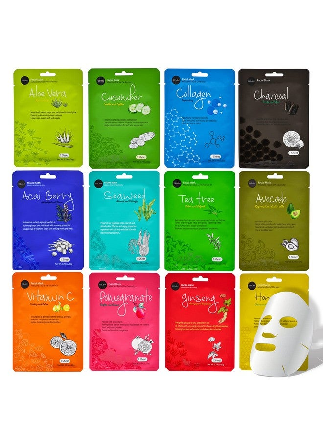 Celavi Cosmetics Celavi Essence Face Mask Paper Sheet Korea Skin Care Moisturizing 12 Pack Classic Facial Beauty - Image 1