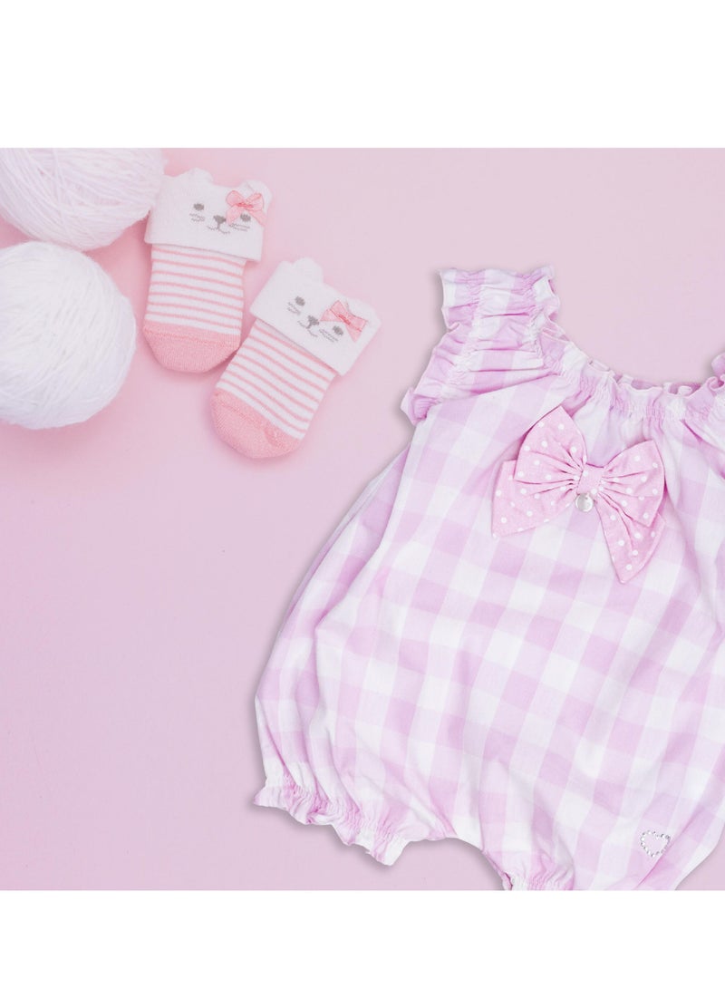 Moon بدلة رومبير من MOON مصنوعة من القطن بنسبة 100%، مقاس 3-6 أشهر، وردية اللون - مربعات وردية - Image 5