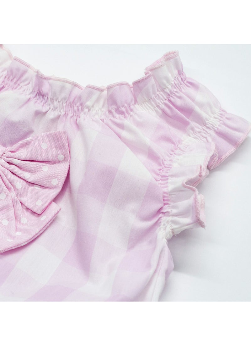 Moon بدلة رومبير من MOON مصنوعة من القطن بنسبة 100%، مقاس 3-6 أشهر، وردية اللون - مربعات وردية - Image 4