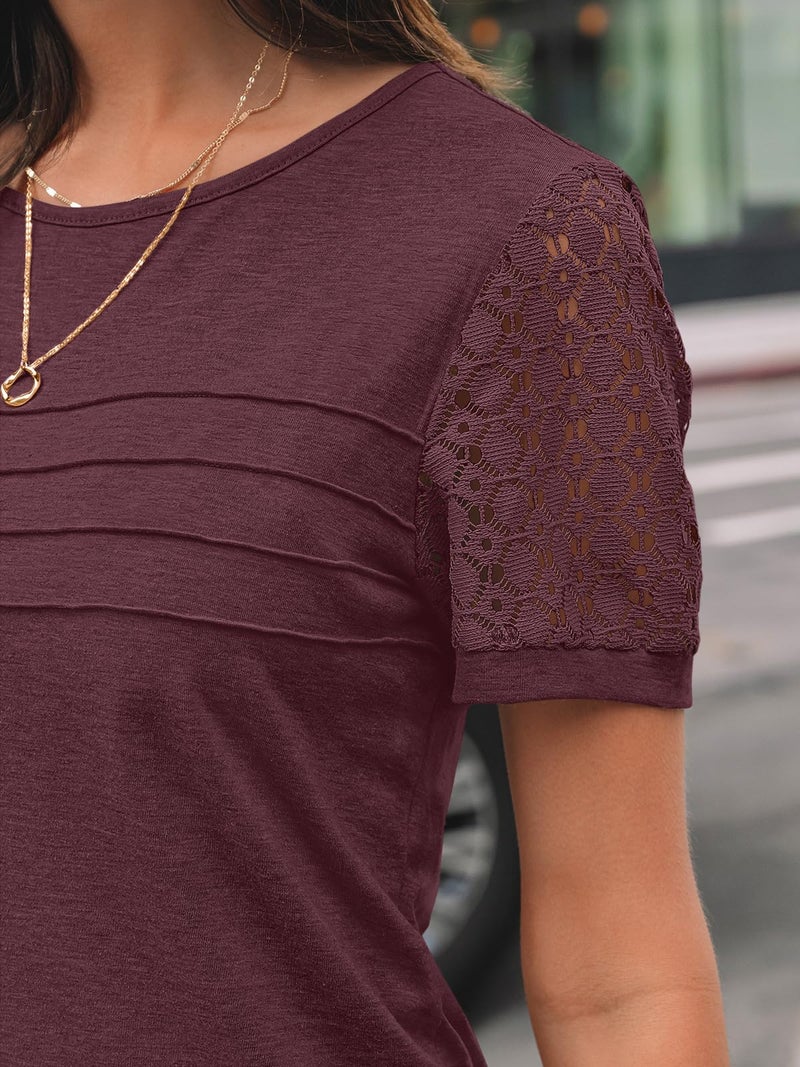 AUTOMET Short Sleeve Shirts for Women Summer Tops 2026 Spring Fashion Dressy Casual Outfits Lace Trendy Top Cute Work T Shirt Business Vacation Clothes Blouses Wine Red 2XL - Image 5