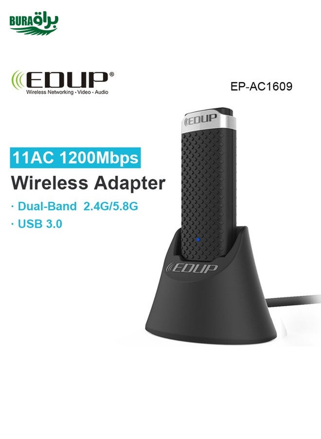 EDUP EP-AC1609 1200Mbps High Speed USB 3.0 WiFi Adapter Receiver Ethernet Adapter with 1m Extend Cable & Base