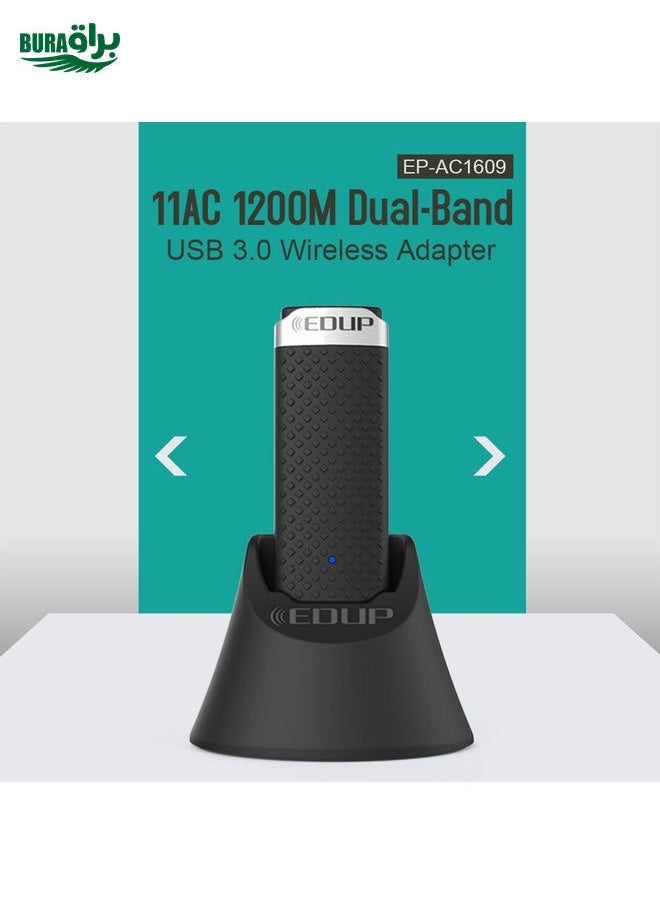 EDUP EP-AC1609 1200Mbps High Speed USB 3.0 WiFi Adapter Receiver Ethernet Adapter with 1m Extend Cable & Base