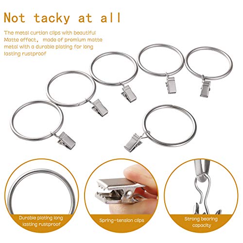Lansian 20pcs Rustproof Drapery Matte Stainless Steel Metal Curtain Rings with Clips,Tension Curtain Hangers Clips, Decorative Curtain Rod Window, Matte Silver (1" Interior Diameter) - Image 2