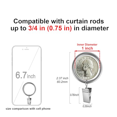 Lansian 20pcs Rustproof Drapery Matte Stainless Steel Metal Curtain Rings with Clips,Tension Curtain Hangers Clips, Decorative Curtain Rod Window, Matte Silver (1" Interior Diameter) - Image 4