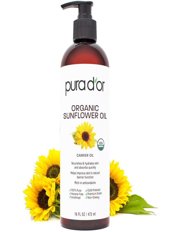 PURA D'OR 16 Oz ORGANIC Sunflower Seed Oil - 100% Pure & Natural USDA Certified Cold Pressed Carrier Oil For DIY Beauty - Unscented, Hexane Free Liquid Moisturizer - Face Skin & Hair - Men & Women - Image 1