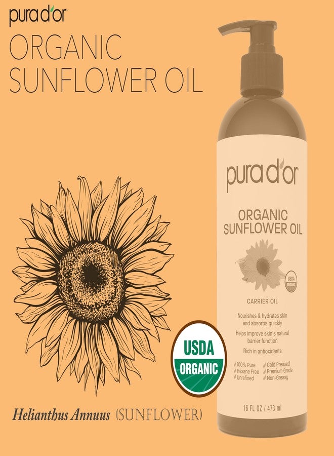 PURA D'OR 16 Oz ORGANIC Sunflower Seed Oil - 100% Pure & Natural USDA Certified Cold Pressed Carrier Oil For DIY Beauty - Unscented, Hexane Free Liquid Moisturizer - Face Skin & Hair - Men & Women - Image 4