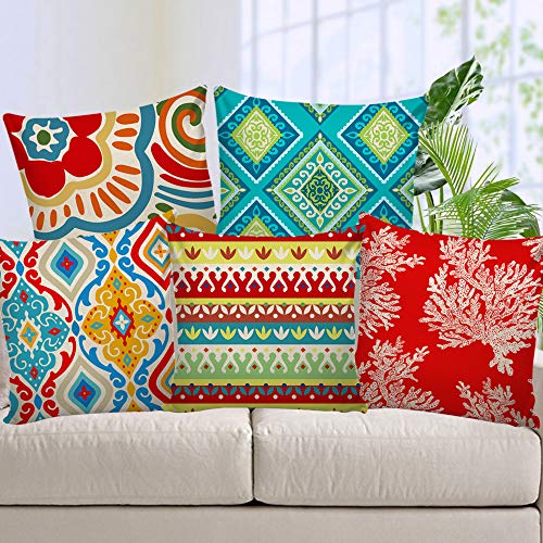 AEROHAVEN Decorative Hand Made Jute Throw Pillow Cushion Covers - CC-173 - Set of 5, (Multicolor, 12 x 12 Inch) - Image 1