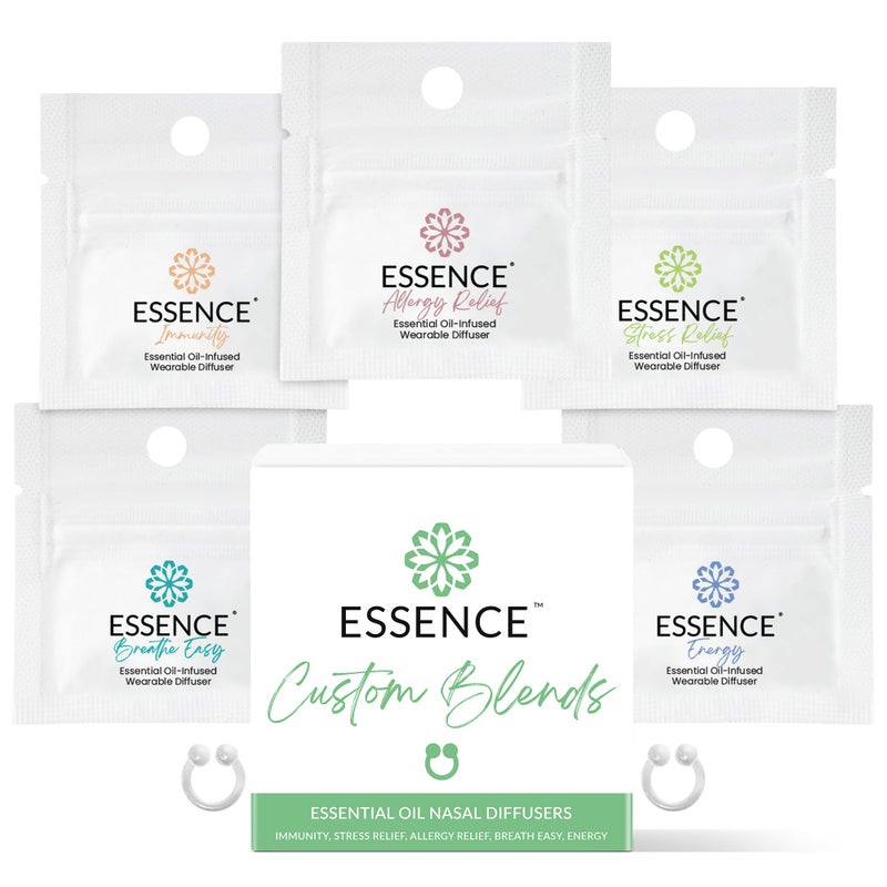 HON Essence Nasal Diffuser Custom Blends Bundle  Essential Oil Silicone Nose Rings for Energy Immunity Stress  Allergy Relief  Wearable Aromatherapy for Daily Wellness  Relaxation