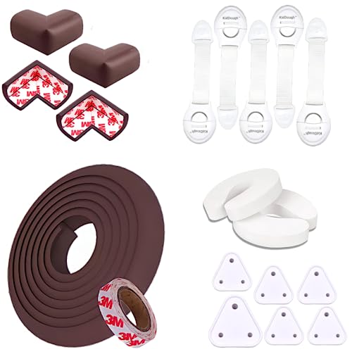 KidDough Baby Safety Proofing Kit - Furniture Edge Protector, Safety Locks, Corner Guards for Sharp Edges, Socket Guards and More, All-in-One Baby Proofing Products (5 mtr Brown Edge Protector Kit) - Image 1