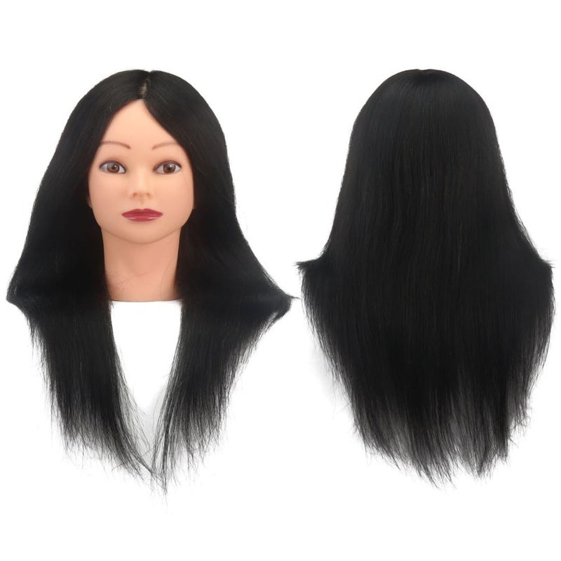 18 Inch 100 percent Human Hair Brown Black Hairdresser Exercise Head Dummy Model with Long Hair Styling Exercise Head Model. (Black)
